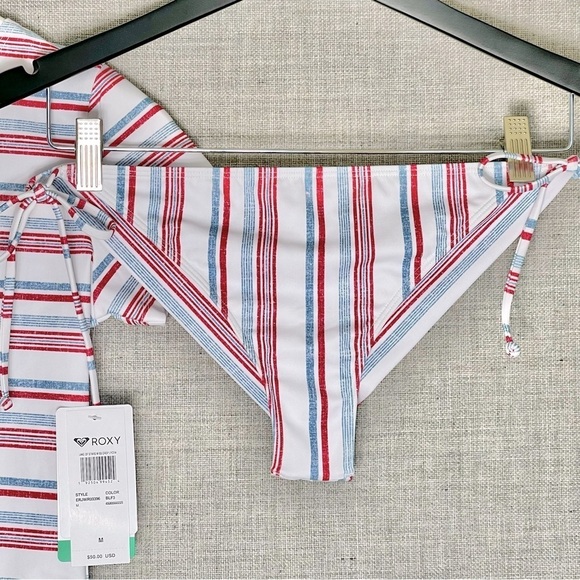 ROXY 2 Piece Bathing Suit Top Tee Bikini Bottom UPF 50+ Fabric Junior's Medium - Picture 2 of 16